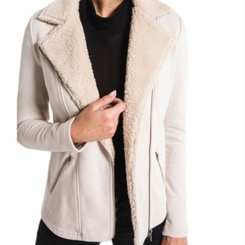 Z Supply The Sherpa Moto Jacket in Sandshell Zip Up Sweatshirt Shacket Size M